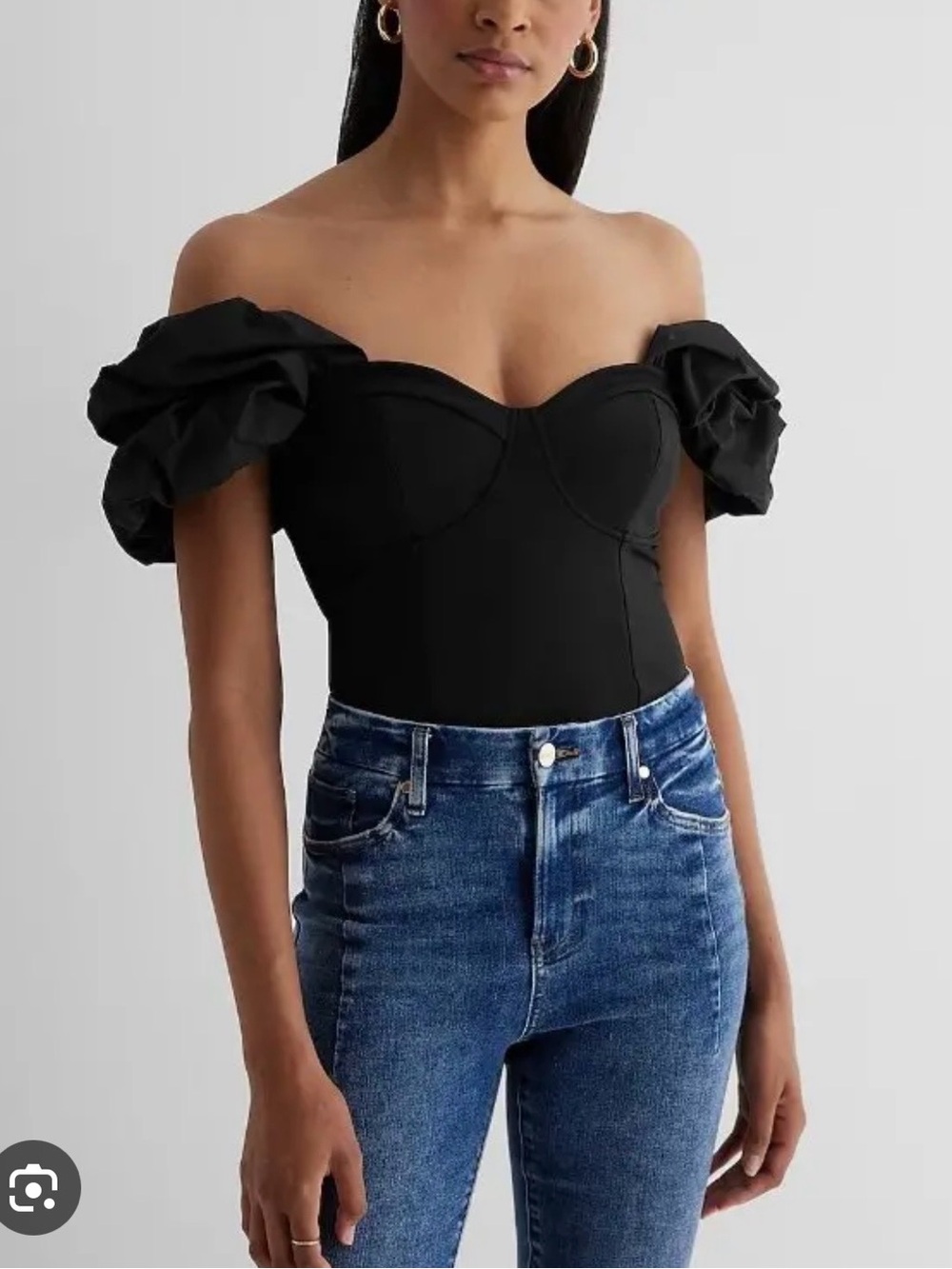 Express Black Off-Shoulder Puff Sleeve Top - Women